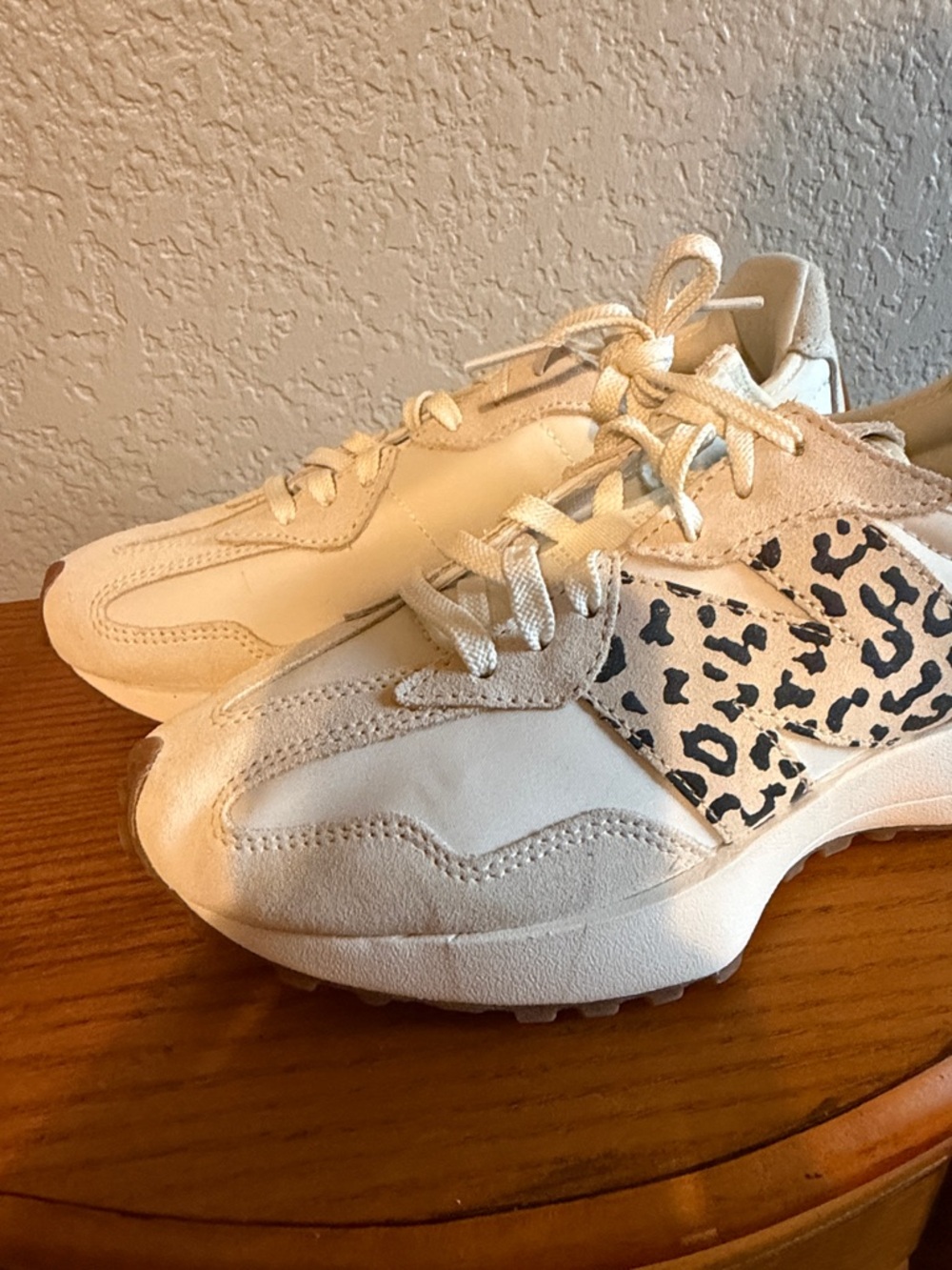 New New Balance Neutral White & Beige Leopard Accent Sneakers - Picture 5 of 5